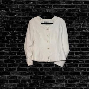 Vintage 90s Emily White Cropped Blazer Jacket Women’s Size 12 Front Formal